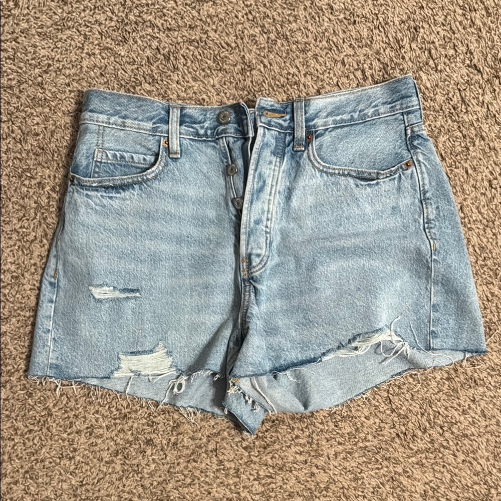 Casual Light Blue Distressed Denim Shorts